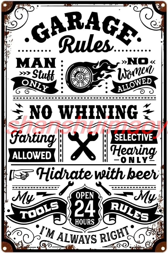 Garage Rules Sign Retro Metal  - Men Accessories Rule review and price